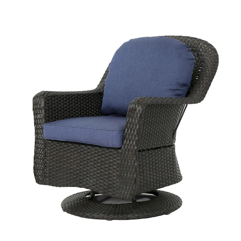 Lot de 2 fauteuils d'appoint pivotants d'extérieur Kaia, en résine tressée, bleus