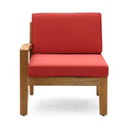 Canapé d'angle en L d'extérieur avec table basse, pouf, bois d'acacia, rouge
