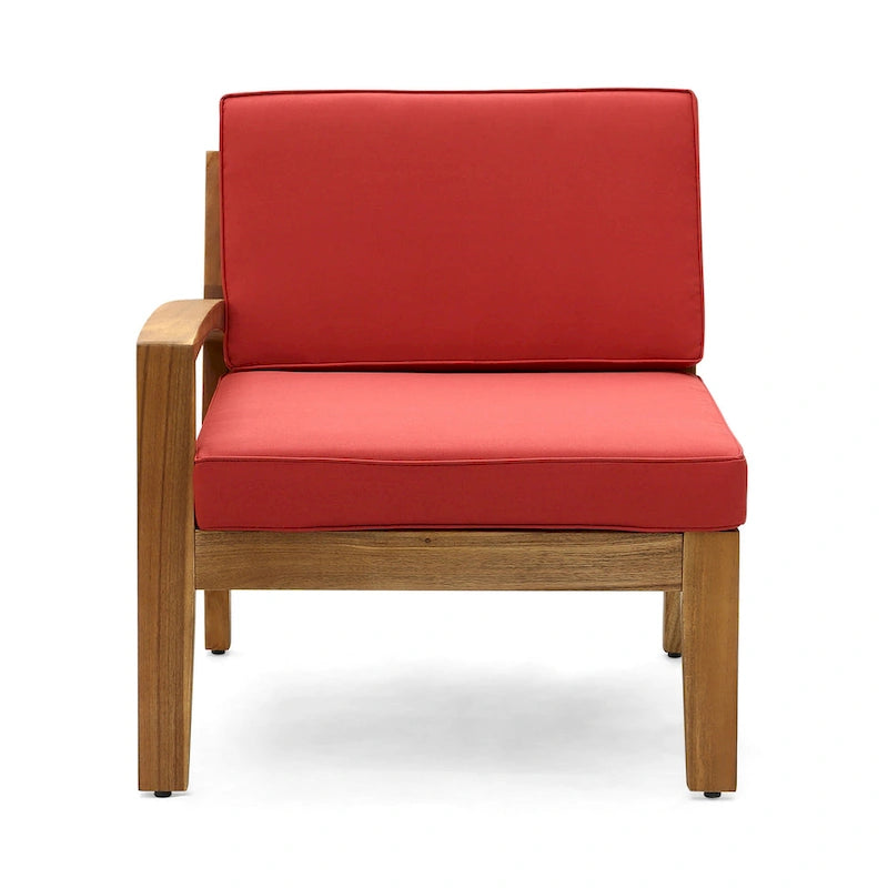Canapé d'angle en L d'extérieur avec table basse, pouf, bois d'acacia, rouge