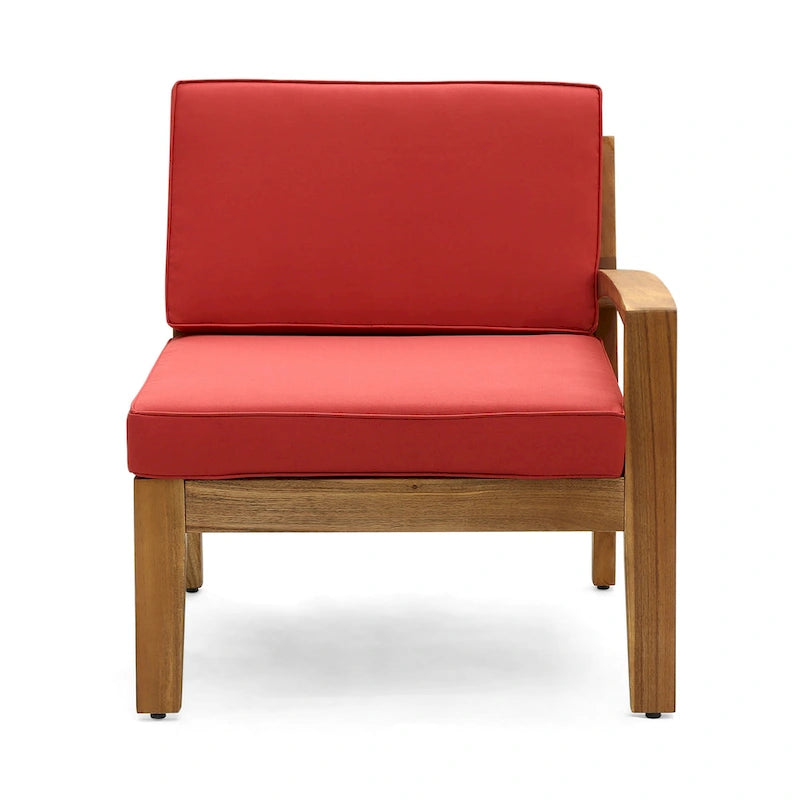 Canapé d'angle en L d'extérieur avec table basse, pouf, bois d'acacia, rouge