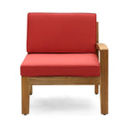 Canapé d'angle en L d'extérieur avec table basse, pouf, bois d'acacia, rouge