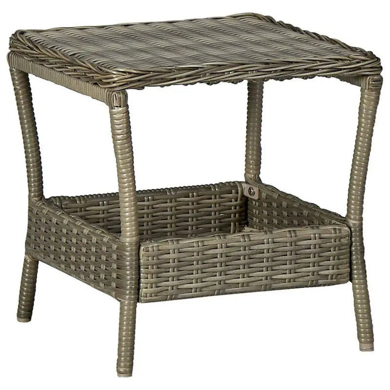 Ensemble de 3 chaises longues d'extérieur avec 1 table d'appoint, Noir, Rotin marron