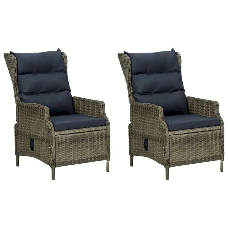 Ensemble de 3 chaises longues d'extérieur avec 1 table d'appoint, Noir, Rotin marron