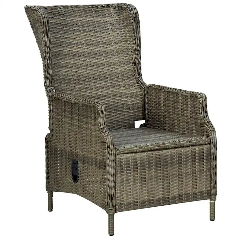 Ensemble de 3 chaises longues d'extérieur avec 1 table d'appoint, Noir, Rotin marron