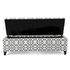 Banc ottoman de rangement Flash, tissu gris clair à motif géométrique, 130 cm