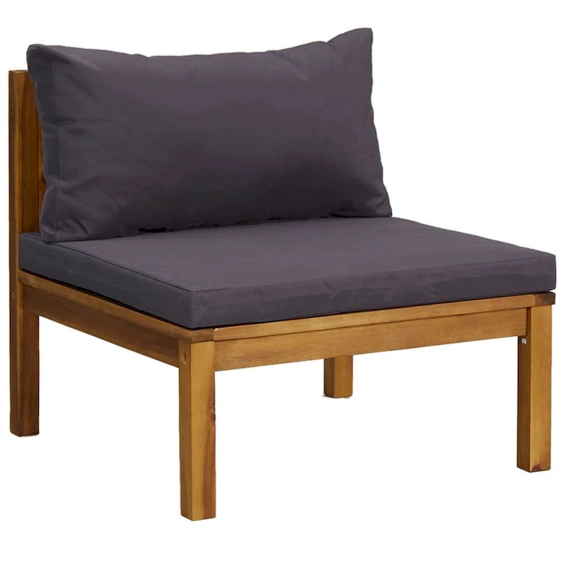Canapé modulaire d'extérieur 5 places, table basse à lattes, bois d'acacia marron