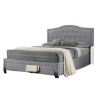 Lit double Sey California avec tiroir de rangement, tissu en toile de jute gris clair