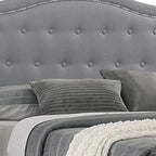 Lit double Sey California avec tiroir de rangement, tissu en toile de jute gris clair
