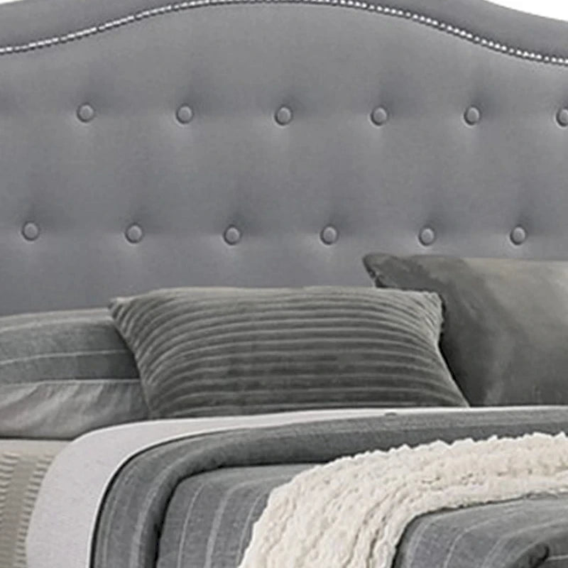 Lit double Sey California avec tiroir de rangement, tissu en toile de jute gris clair
