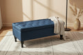  Storage Ottoman Bench, 41 Inch Button Tufted Navy Blue Fabric