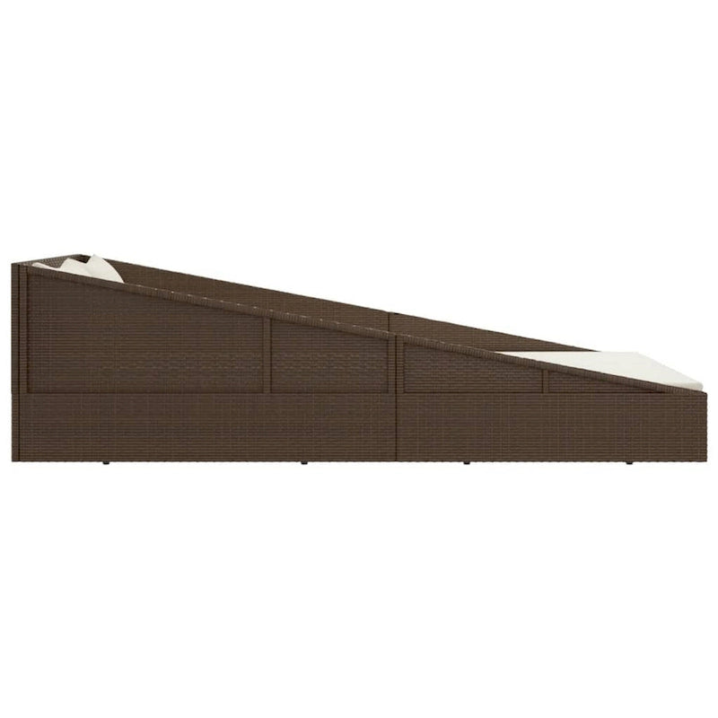 Bain de soleil d'extérieur pour jardin, coussins en polyester blancs, rotin synthétique marron
