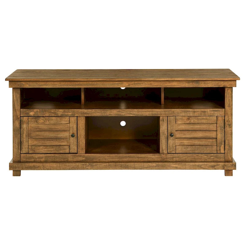 Meuble TV Ayne, 2 portes et 4 étagères, Bois brun 60 pouces