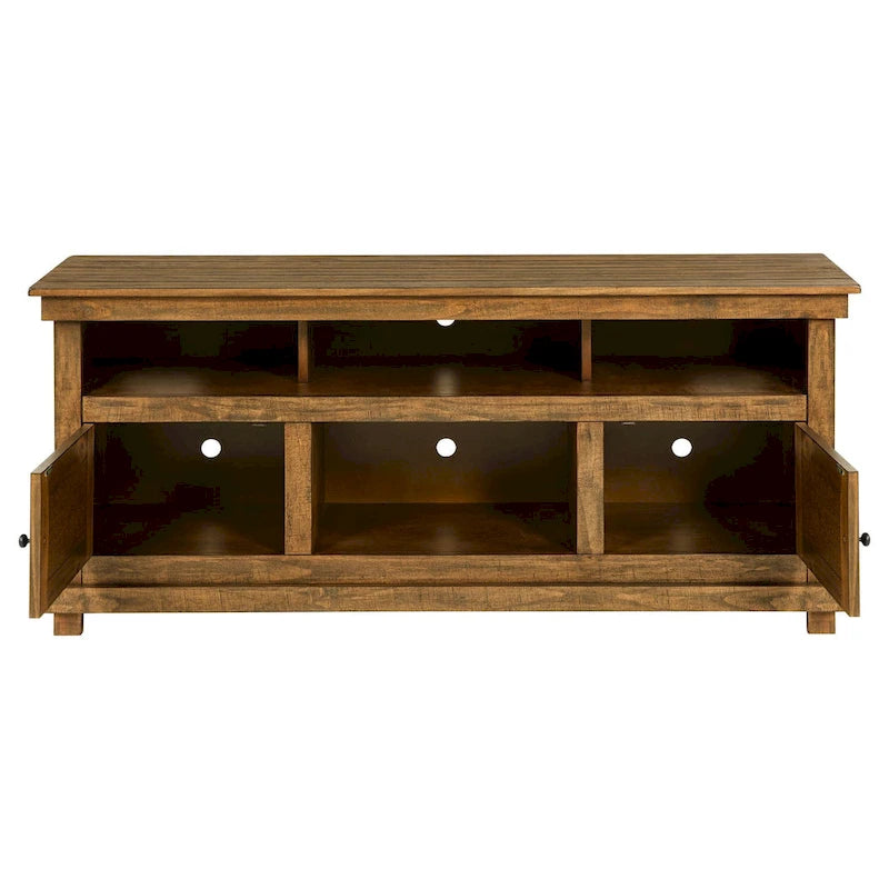 Meuble TV Ayne, 2 portes et 4 étagères, Bois brun 60 pouces