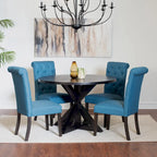 Ensemble de salle à manger rond 5 pièces, ensemble de meubles de salle à manger avec table à manger en croix et 4 chaises rembourrées