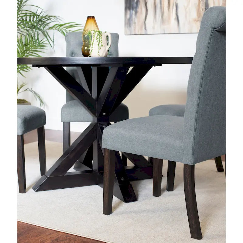 Ensemble de salle à manger rond 5 pièces, ensemble de meubles de salle à manger avec table à manger en croix et 4 chaises rembourrées