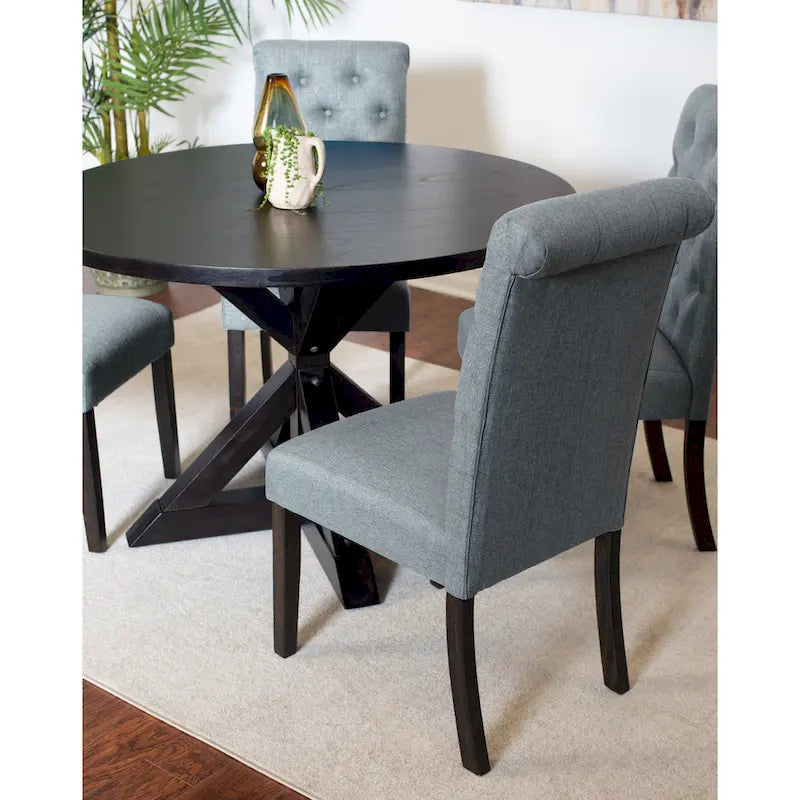 Ensemble de salle à manger rond 5 pièces, ensemble de meubles de salle à manger avec table à manger en croix et 4 chaises rembourrées