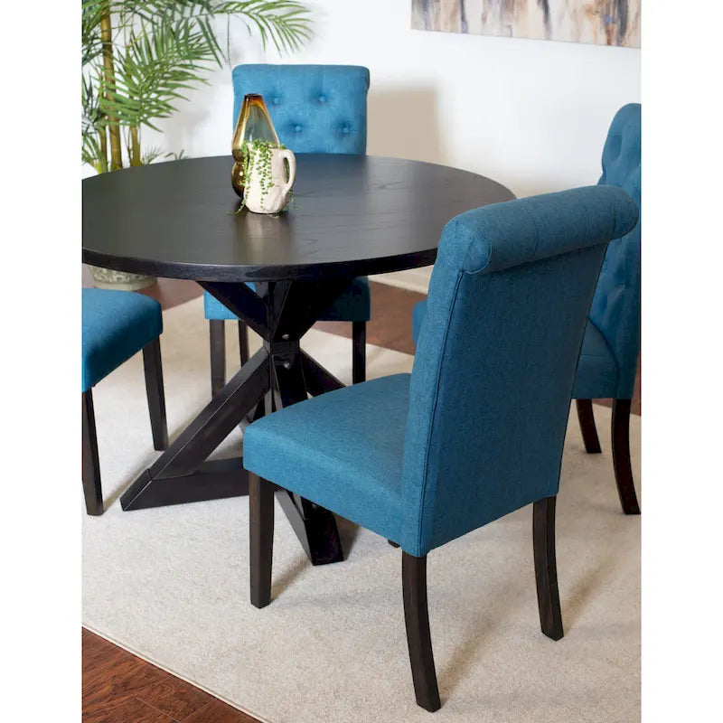 Ensemble de salle à manger rond 5 pièces, ensemble de meubles de salle à manger avec table à manger en croix et 4 chaises rembourrées