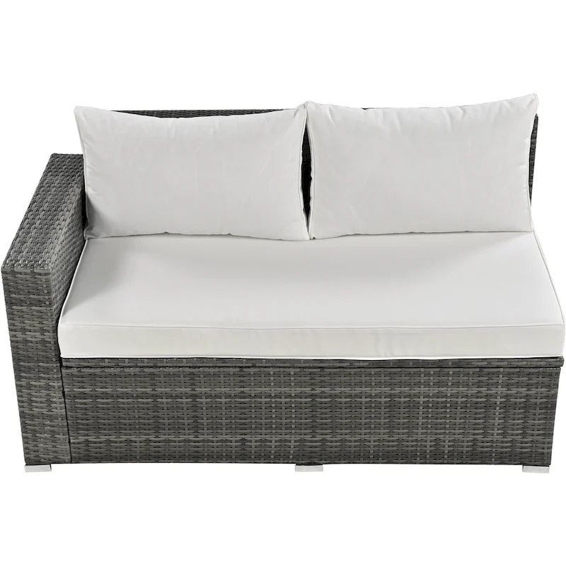 Ensemble de mobilier d'extérieur 6 pièces, ensemble de conversation de patio toutes saisons, ensemble de canapés en rotin avec coffre de rangement et table en verre trempé