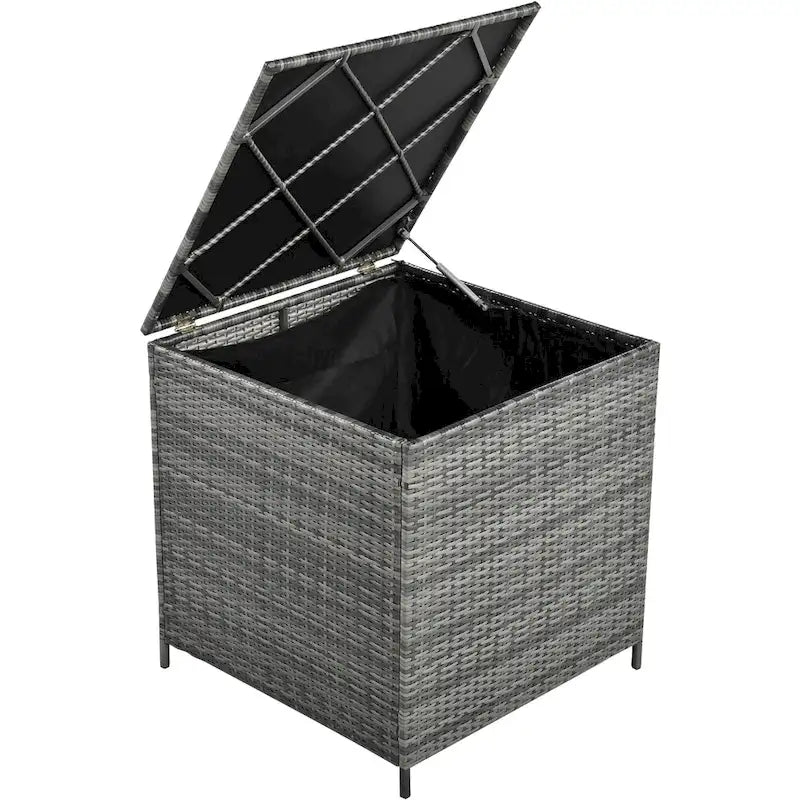 Ensemble de mobilier d'extérieur 6 pièces, ensemble de conversation de patio toutes saisons, ensemble de canapés en rotin avec coffre de rangement et table en verre trempé