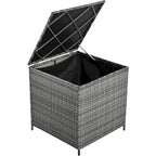 Ensemble de mobilier d'extérieur 6 pièces, ensemble de conversation de patio toutes saisons, ensemble de canapés en rotin avec coffre de rangement et table en verre trempé