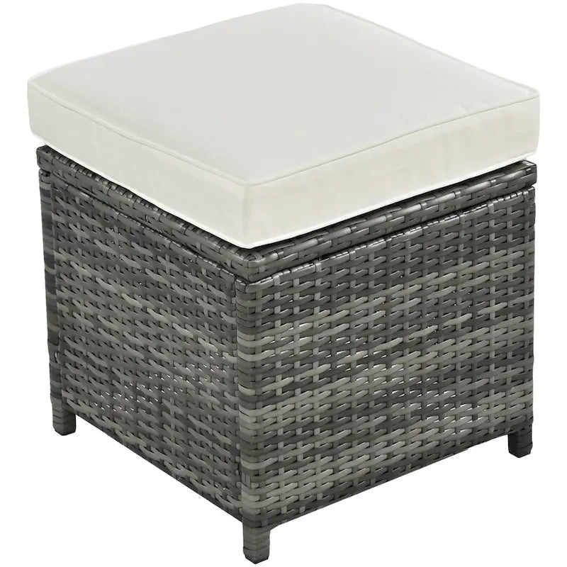 Ensemble de mobilier d'extérieur 6 pièces, ensemble de conversation de patio toutes saisons, ensemble de canapés en rotin avec coffre de rangement et table en verre trempé