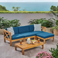 Ensemble de conversation d'extérieur 3 pièces en forme de L, ensemble de mobilier tout temps en bois d'acacia avec pouf et table basse
