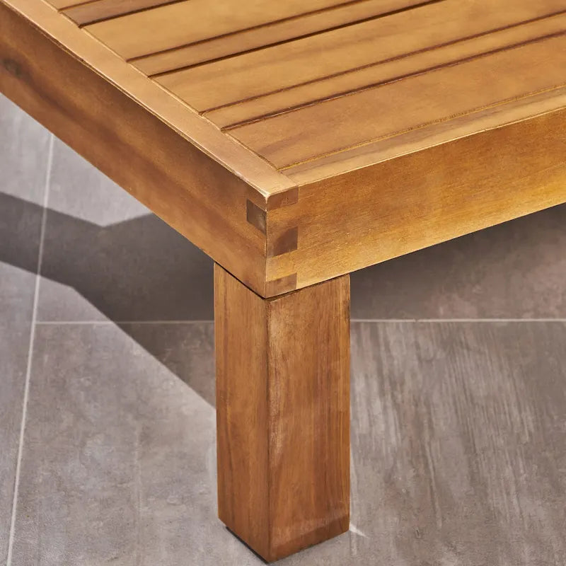 Ensemble de conversation d'extérieur 3 pièces en forme de L, ensemble de mobilier tout temps en bois d'acacia avec pouf et table basse