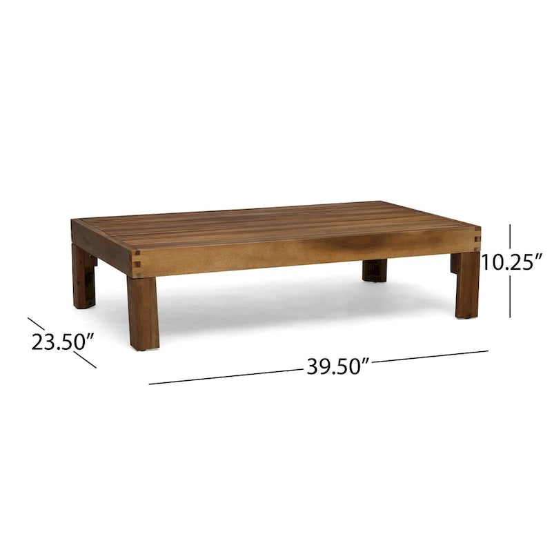 Ensemble de conversation d'extérieur 3 pièces en forme de L, ensemble de mobilier tout temps en bois d'acacia avec pouf et table basse