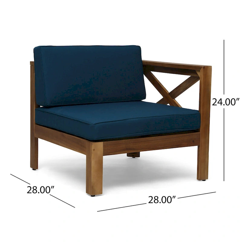 Ensemble de conversation d'extérieur 3 pièces en forme de L, ensemble de mobilier tout temps en bois d'acacia avec pouf et table basse