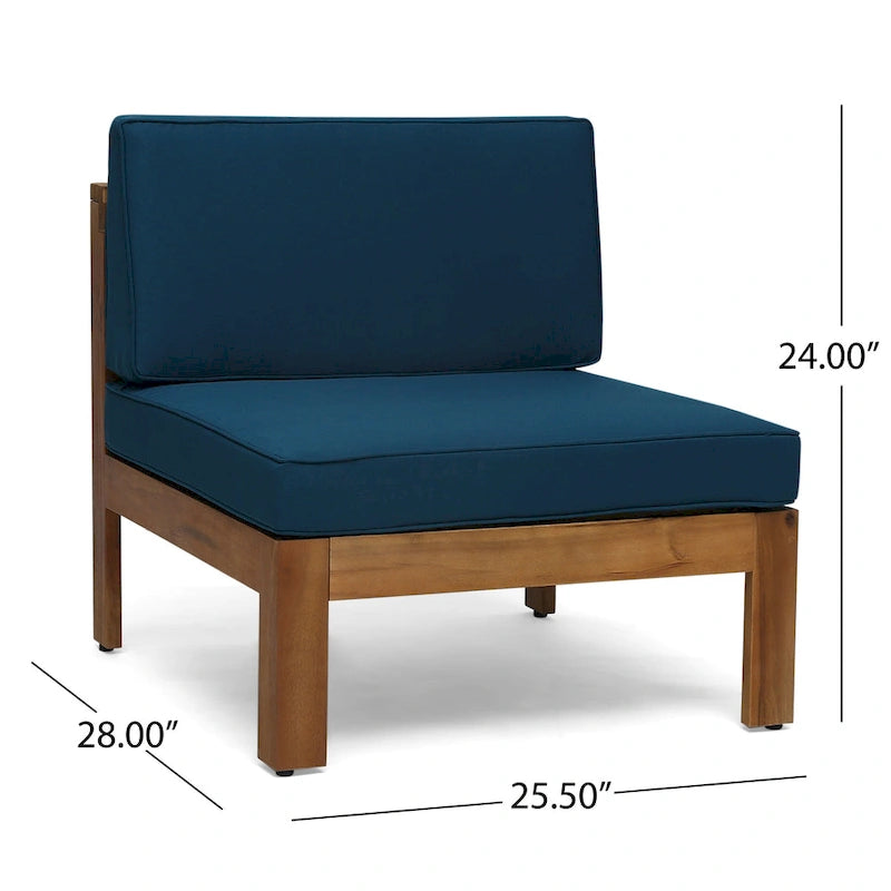 Ensemble de conversation d'extérieur 3 pièces en forme de L, ensemble de mobilier tout temps en bois d'acacia avec pouf et table basse