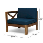 Ensemble de conversation d'extérieur 3 pièces en forme de L, ensemble de mobilier tout temps en bois d'acacia avec pouf et table basse