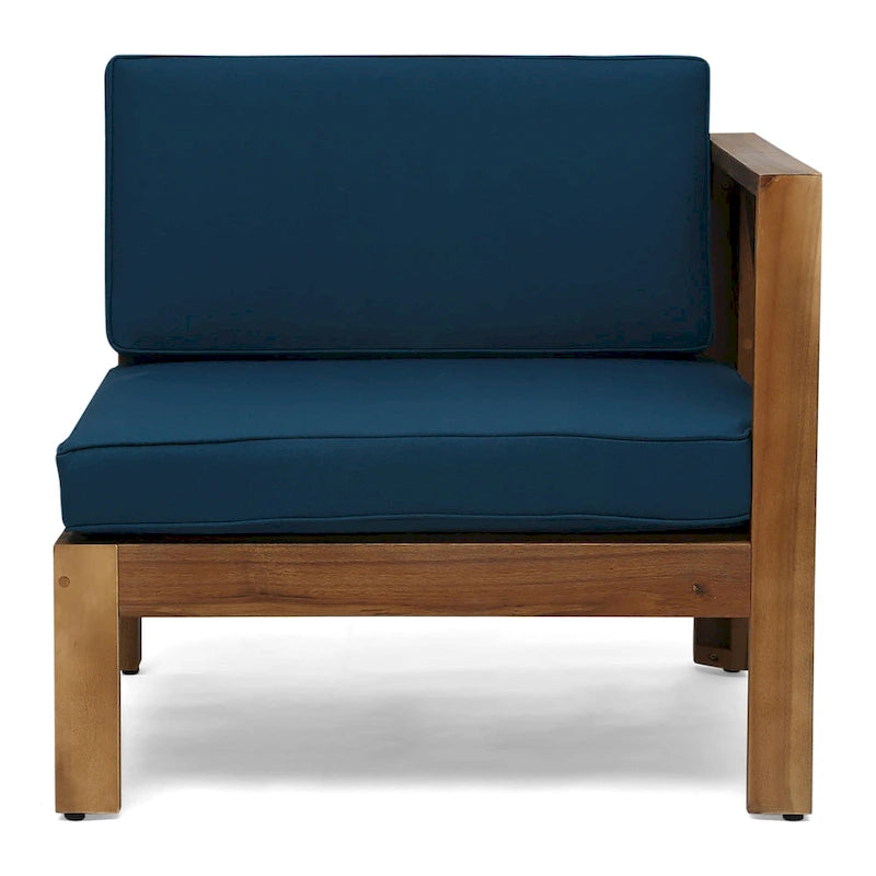 Ensemble de conversation d'extérieur 3 pièces en forme de L, ensemble de mobilier tout temps en bois d'acacia avec pouf et table basse