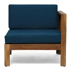 Ensemble de conversation d'extérieur 3 pièces en forme de L, ensemble de mobilier tout temps en bois d'acacia avec pouf et table basse
