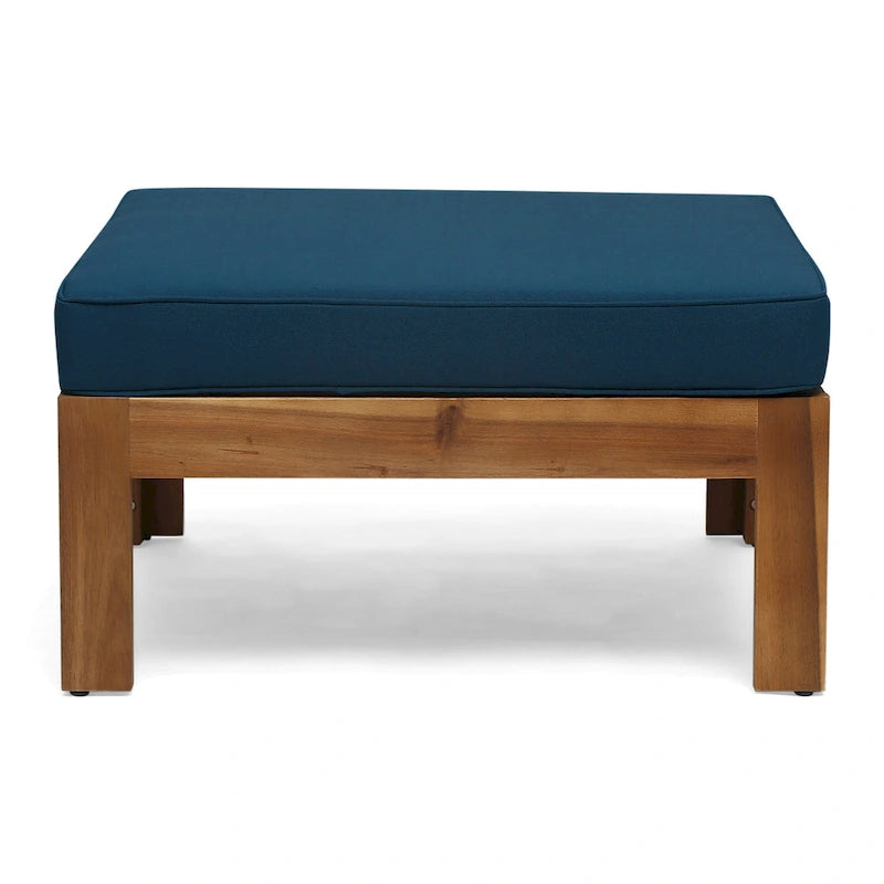 Ensemble de conversation d'extérieur 3 pièces en forme de L, ensemble de mobilier tout temps en bois d'acacia avec pouf et table basse