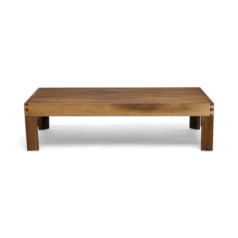 Ensemble de conversation d'extérieur 3 pièces en forme de L, ensemble de mobilier tout temps en bois d'acacia avec pouf et table basse