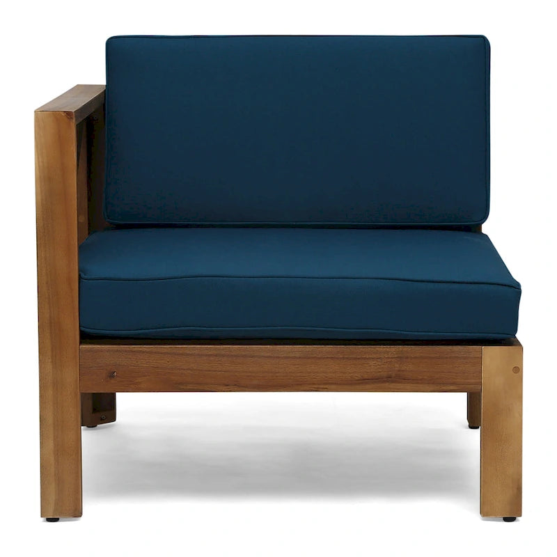 Ensemble de conversation d'extérieur 3 pièces en forme de L, ensemble de mobilier tout temps en bois d'acacia avec pouf et table basse