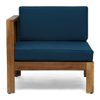 Ensemble de conversation d'extérieur 3 pièces en forme de L, ensemble de mobilier tout temps en bois d'acacia avec pouf et table basse