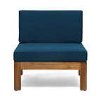 Ensemble de conversation d'extérieur 3 pièces en forme de L, ensemble de mobilier tout temps en bois d'acacia avec pouf et table basse