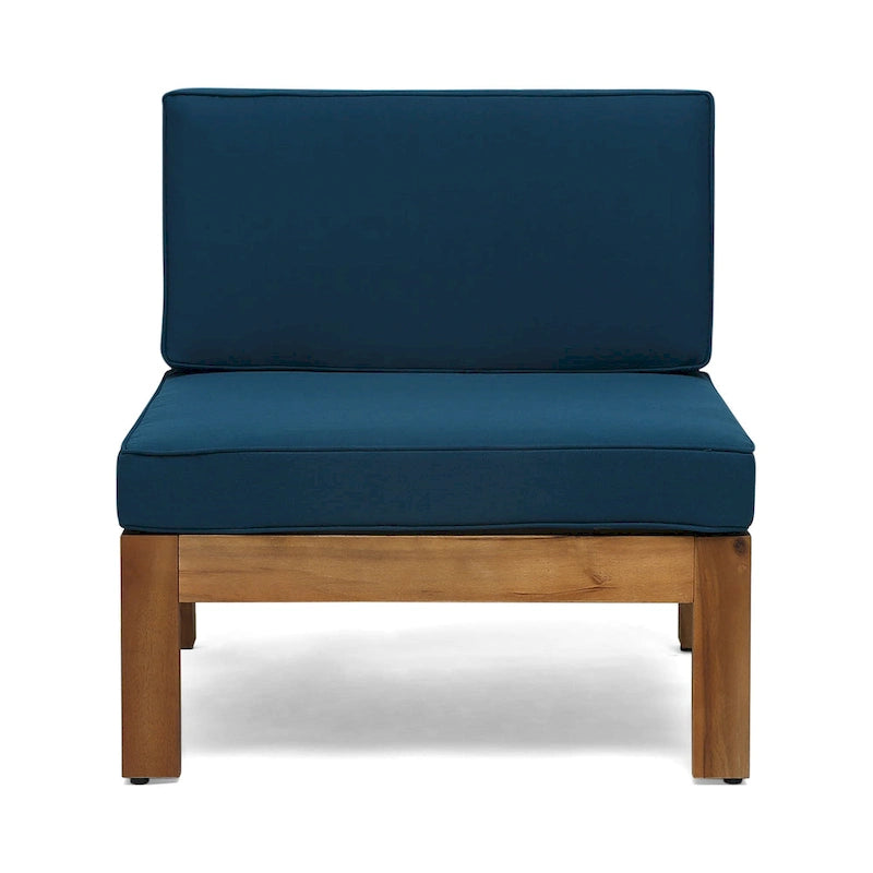 Ensemble de conversation d'extérieur 3 pièces en forme de L, ensemble de mobilier tout temps en bois d'acacia avec pouf et table basse