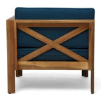 Ensemble de conversation d'extérieur 3 pièces en forme de L, ensemble de mobilier tout temps en bois d'acacia avec pouf et table basse