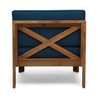Ensemble de conversation d'extérieur 3 pièces en forme de L, ensemble de mobilier tout temps en bois d'acacia avec pouf et table basse