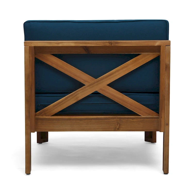 Ensemble de conversation d'extérieur 3 pièces en forme de L, ensemble de mobilier tout temps en bois d'acacia avec pouf et table basse