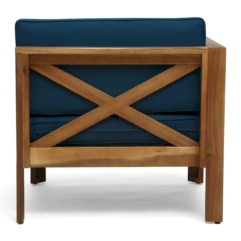 Ensemble de conversation d'extérieur 3 pièces en forme de L, ensemble de mobilier tout temps en bois d'acacia avec pouf et table basse