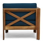 Ensemble de conversation d'extérieur 3 pièces en forme de L, ensemble de mobilier tout temps en bois d'acacia avec pouf et table basse