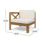 Ensemble de conversation d'extérieur 3 pièces en forme de L, ensemble de mobilier tout temps en bois d'acacia avec pouf et table basse