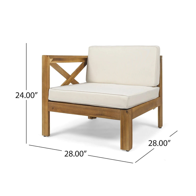Ensemble de conversation d'extérieur 3 pièces en forme de L, ensemble de mobilier tout temps en bois d'acacia avec pouf et table basse