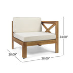 Ensemble de conversation d'extérieur 3 pièces en forme de L, ensemble de mobilier tout temps en bois d'acacia avec pouf et table basse