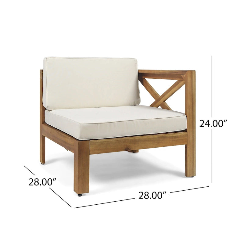 Ensemble de conversation d'extérieur 3 pièces en forme de L, ensemble de mobilier tout temps en bois d'acacia avec pouf et table basse