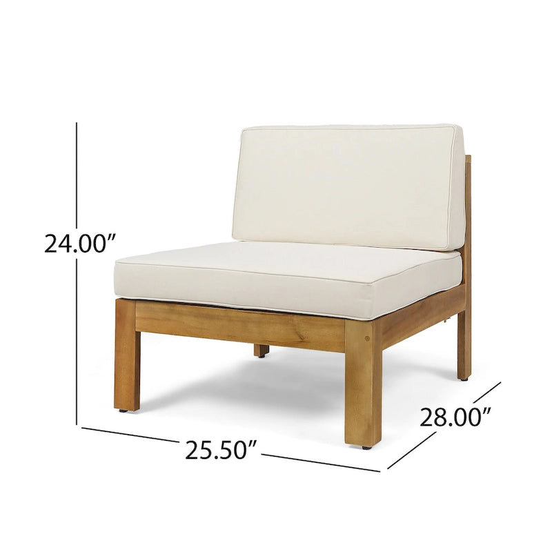Ensemble de conversation d'extérieur 3 pièces en forme de L, ensemble de mobilier tout temps en bois d'acacia avec pouf et table basse