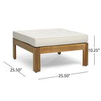 Ensemble de conversation d'extérieur 3 pièces en forme de L, ensemble de mobilier tout temps en bois d'acacia avec pouf et table basse